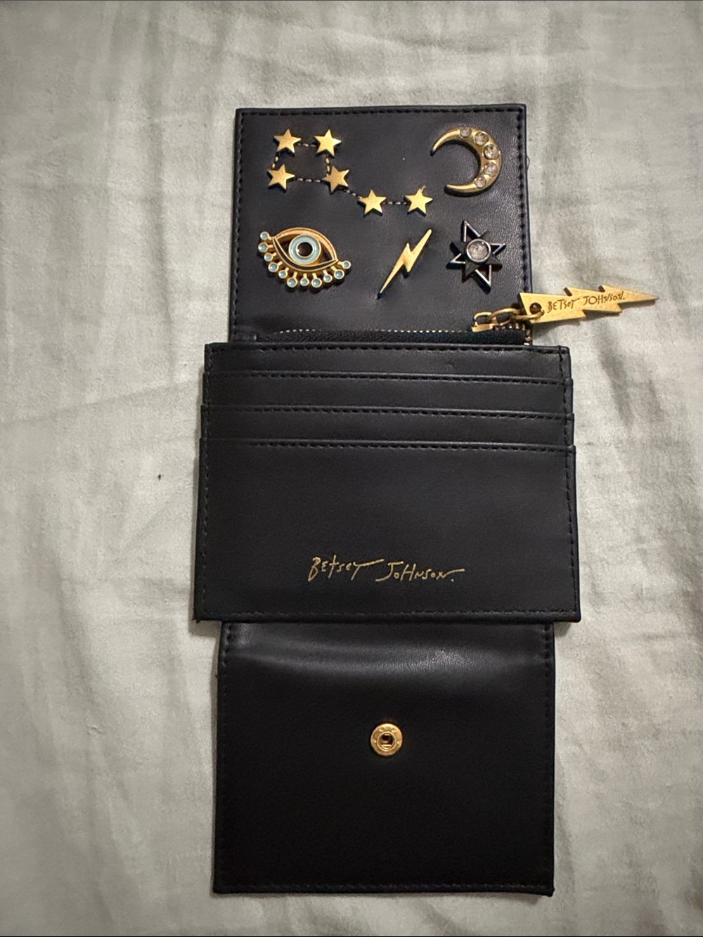 Betsey Johnson Black Wallet with Gold and Turquoise Accents - Picture 3 of 3